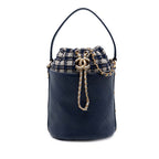 Medium CC Calfskin and Tweed Drawstring Bucket Bag