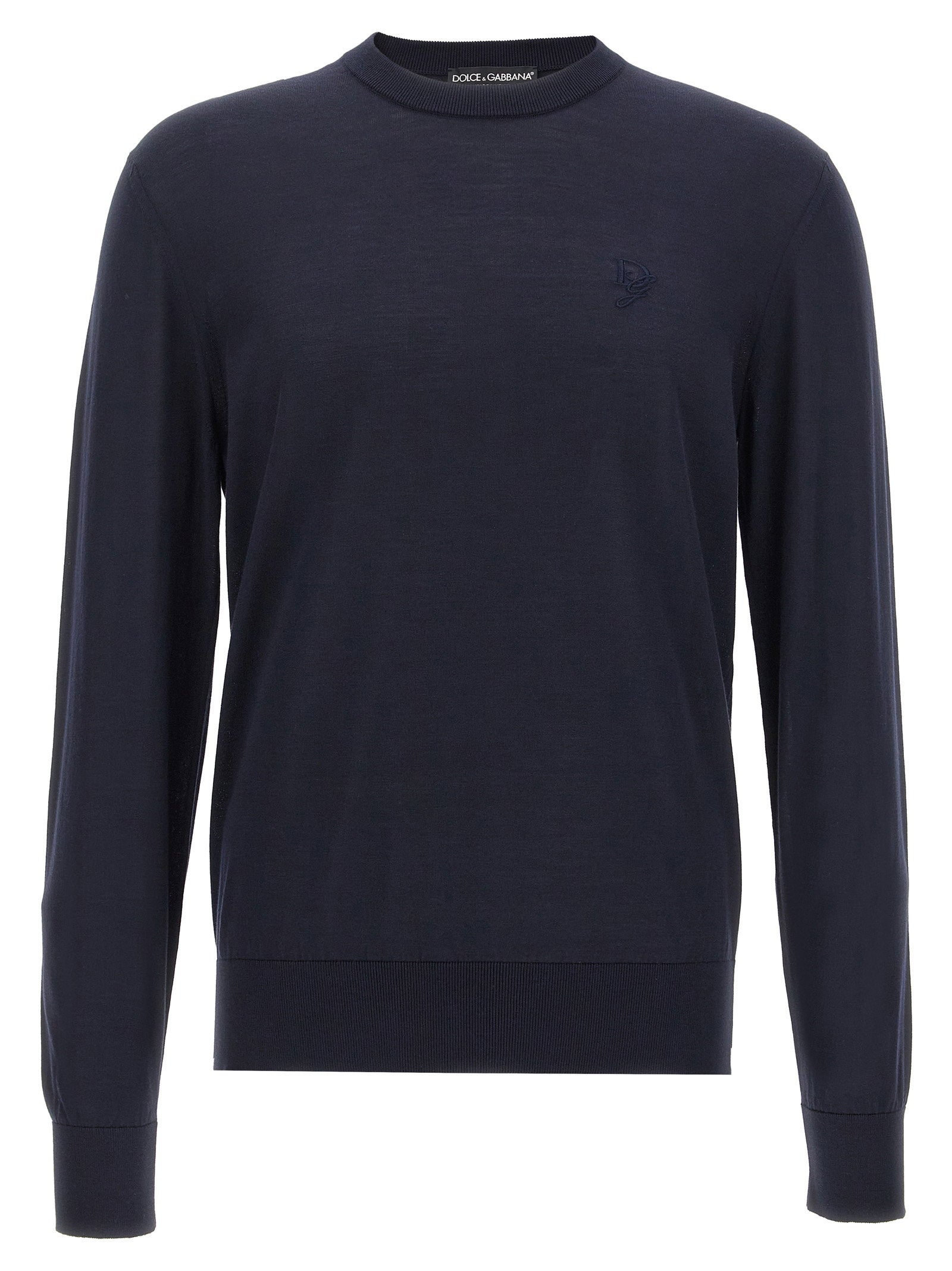Dolce & Gabbana Logo-Embroidered Silk Sweater — Navy