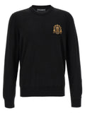 Dolce & Gabbana Crest-Embroidered Virgin Wool Sweater — Black