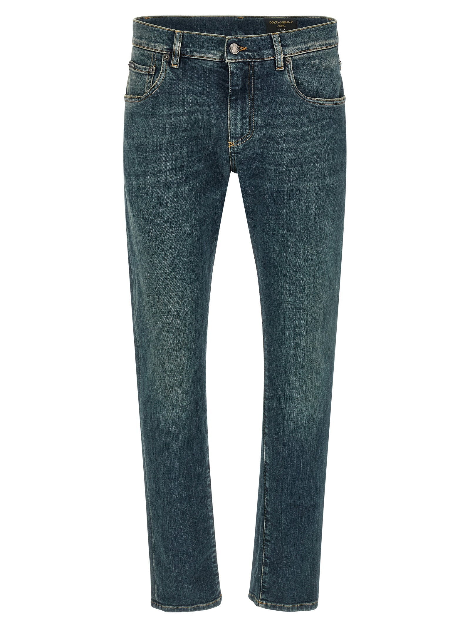 Dolce & Gabbana Stone-Washed Stretch Denim Jeans — Blue
