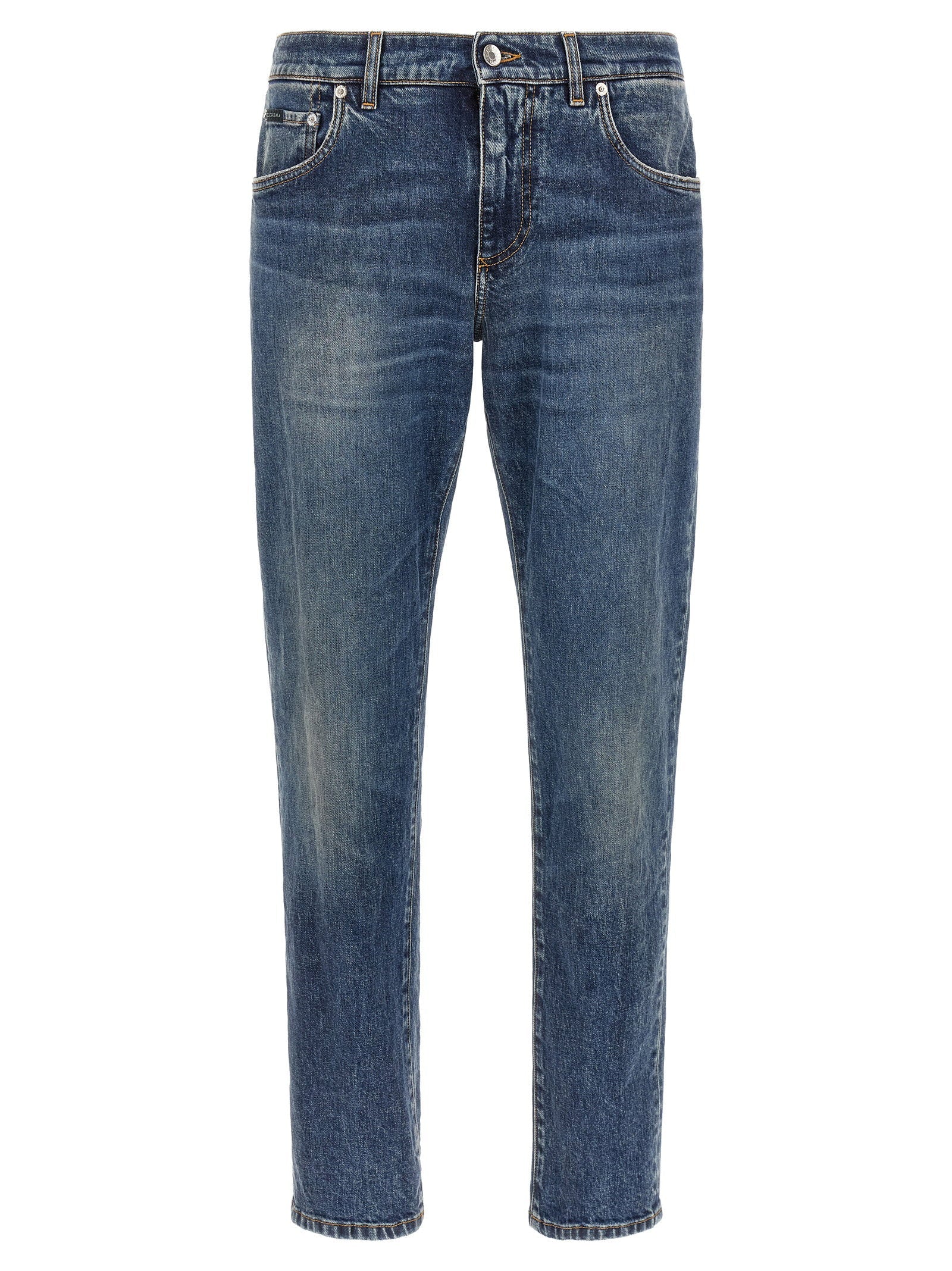 Dolce & Gabbana Logo-Plaque Cotton Denim Jeans — Blue