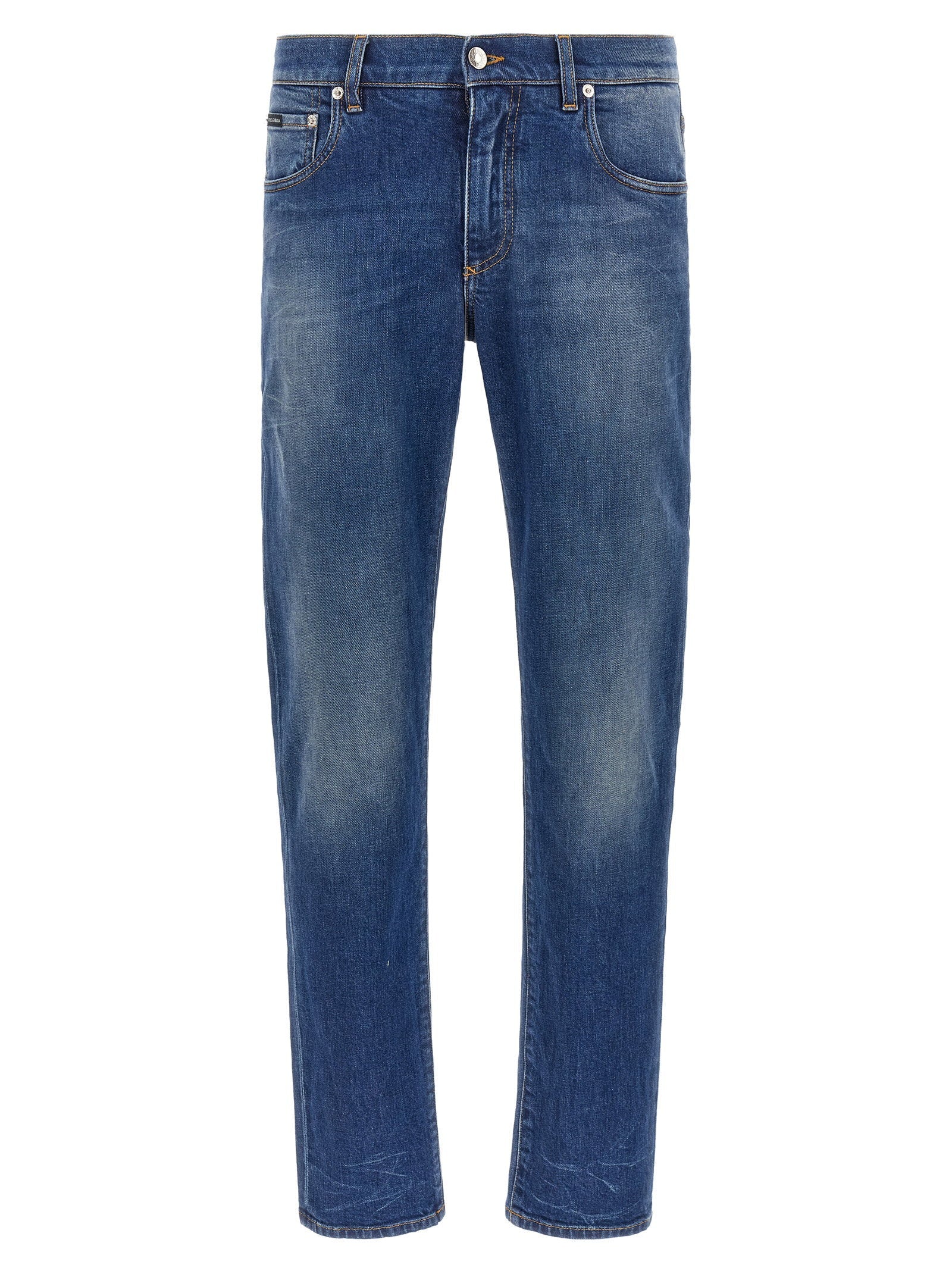 Dolce & Gabbana Logo-Embroidered Denim Jeans — blue