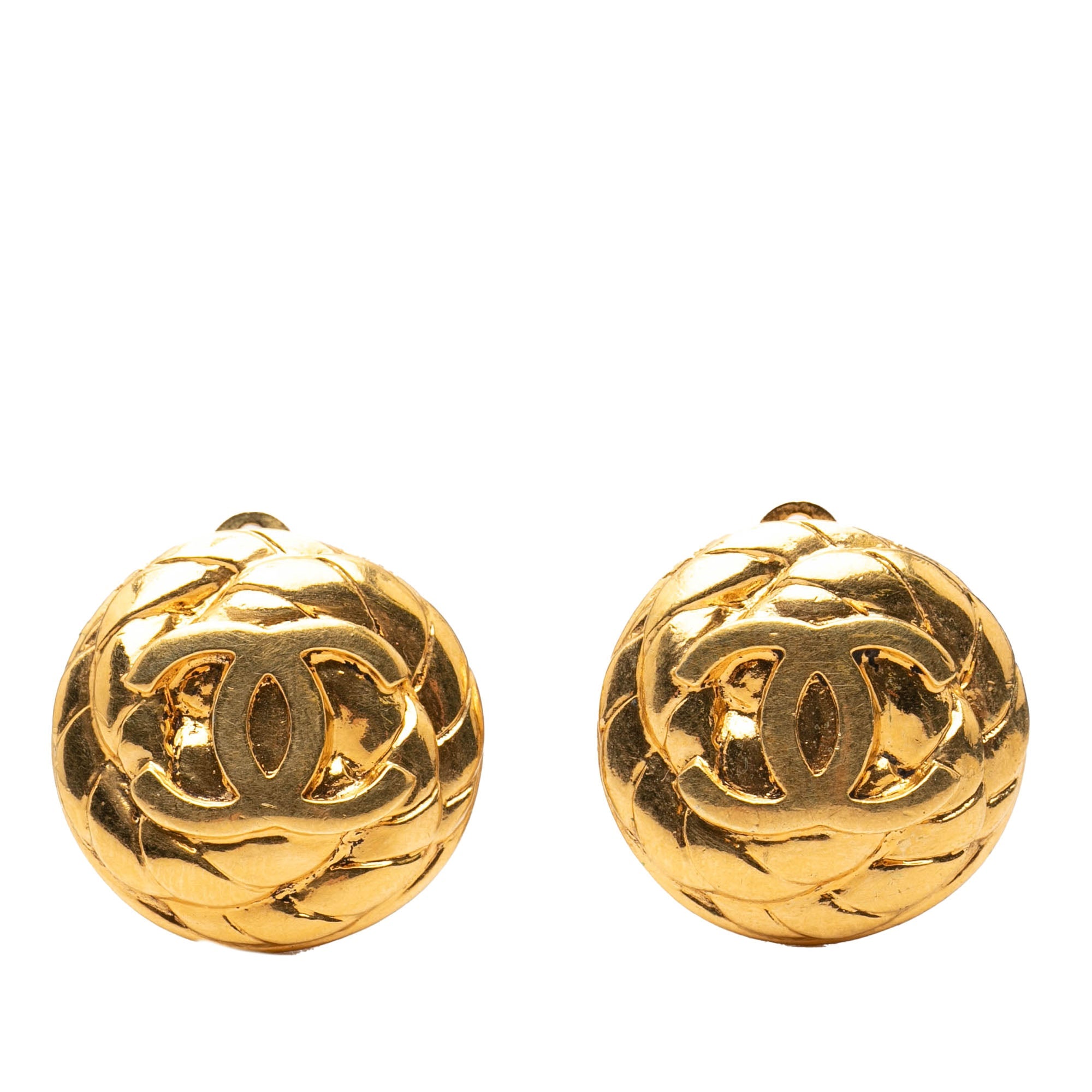 CC Quilted Gold Plated Round Clip On Earrings