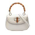 Calfskin Frame Print Bamboo Top Handle Bag