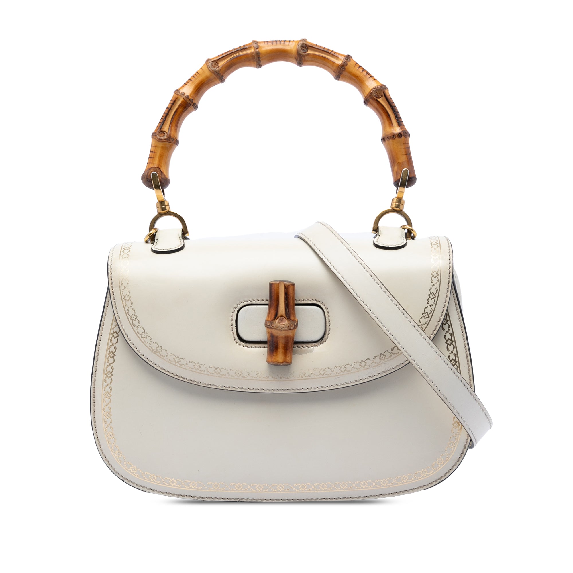 Calfskin Frame Print Bamboo Top Handle Bag