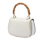 Calfskin Frame Print Bamboo Top Handle Bag
