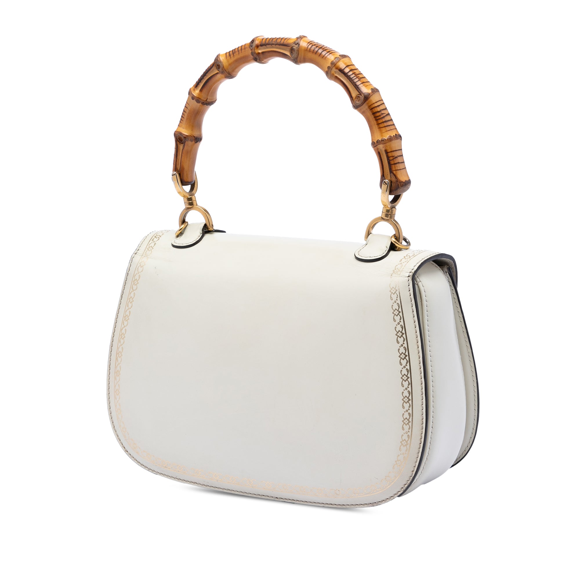 Calfskin Frame Print Bamboo Top Handle Bag