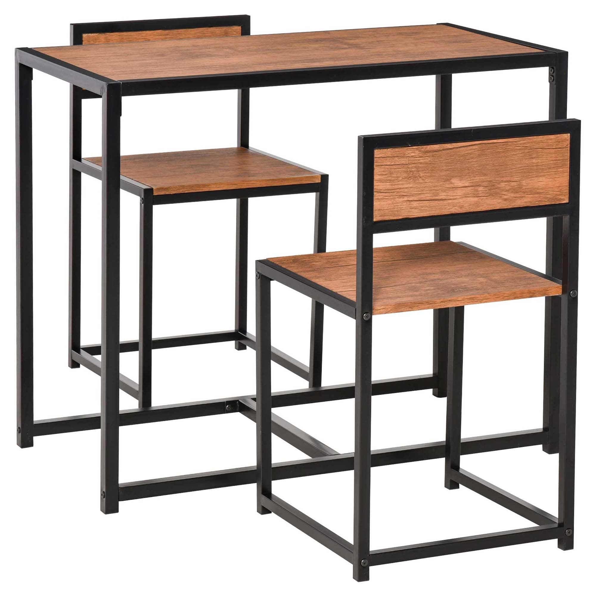 3-Piece Dining Room Set, Industrial Kitchen Rectangular Table & 2 Dining Chairs, Rustic Brown
