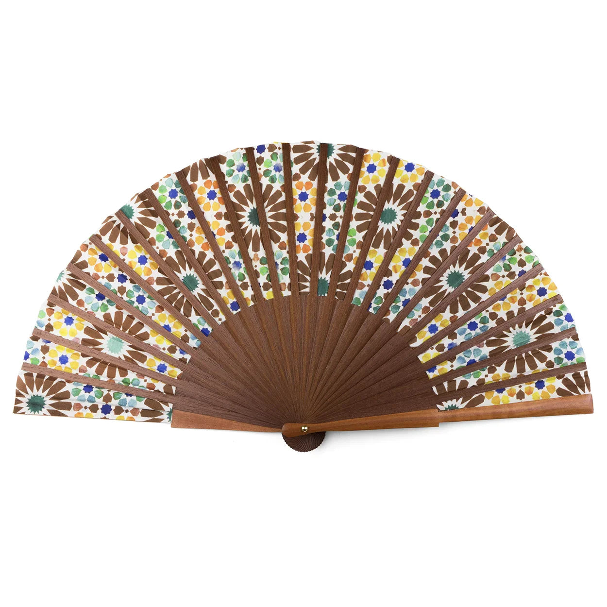Brown & Yellow Silk Hand Fan Garnata
