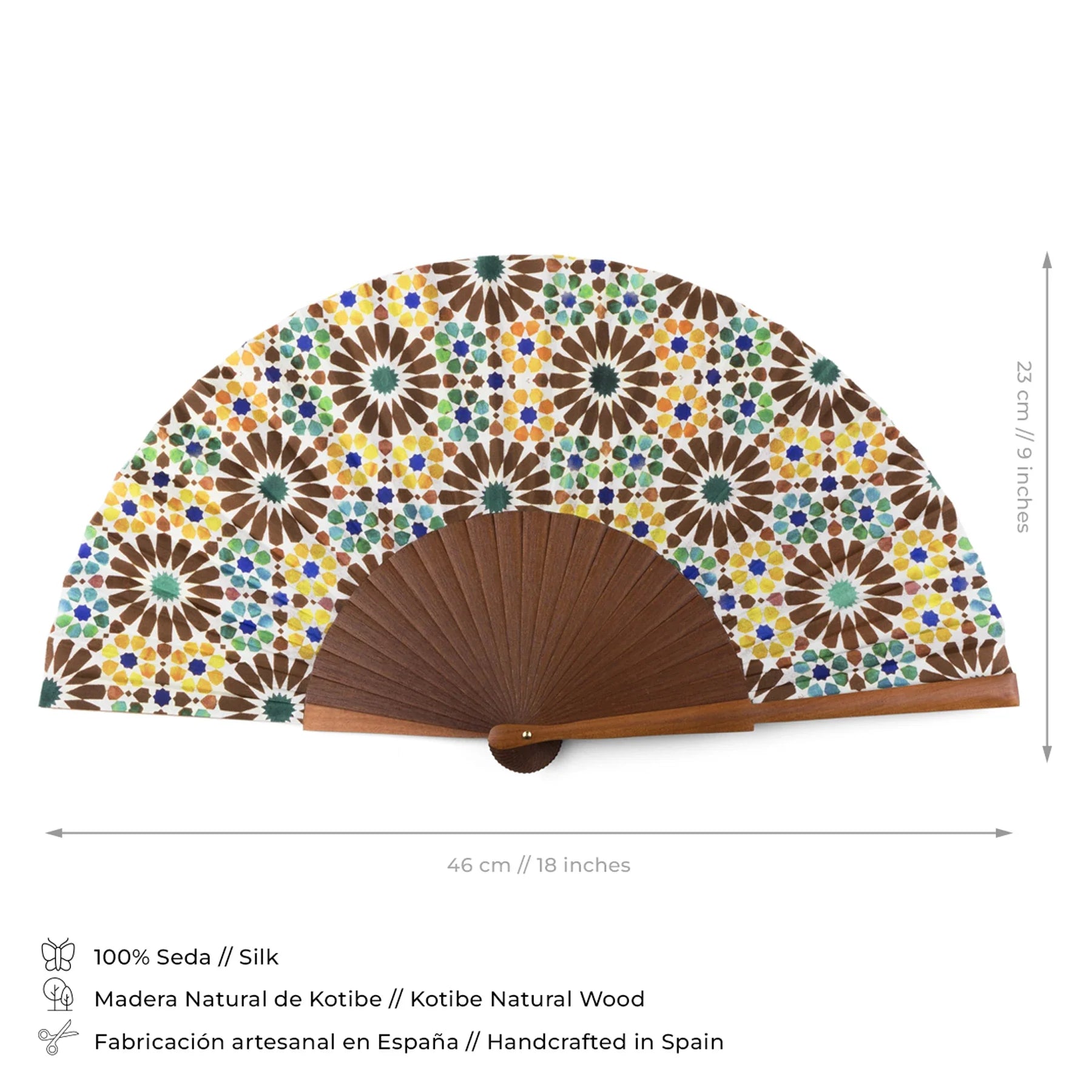 Brown & Yellow Silk Hand Fan Garnata