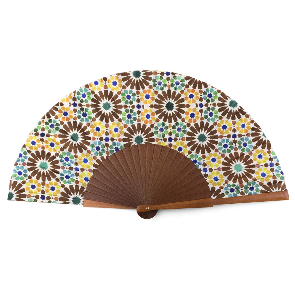 Brown & Yellow Silk Hand Fan Garnata