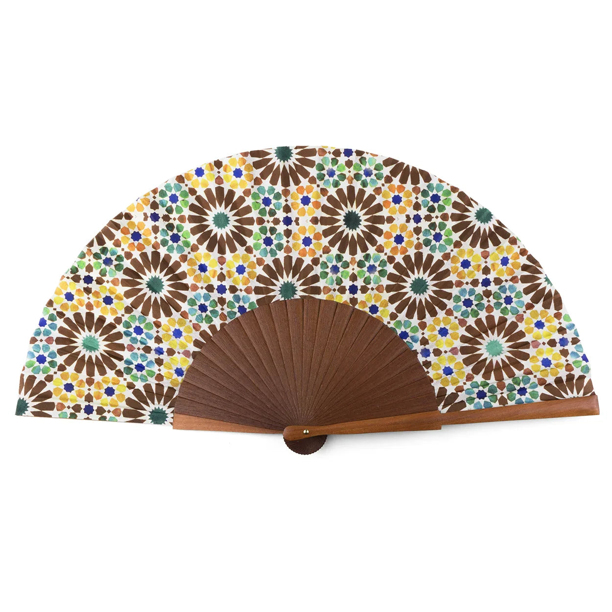 Brown & Yellow Silk Hand Fan Garnata