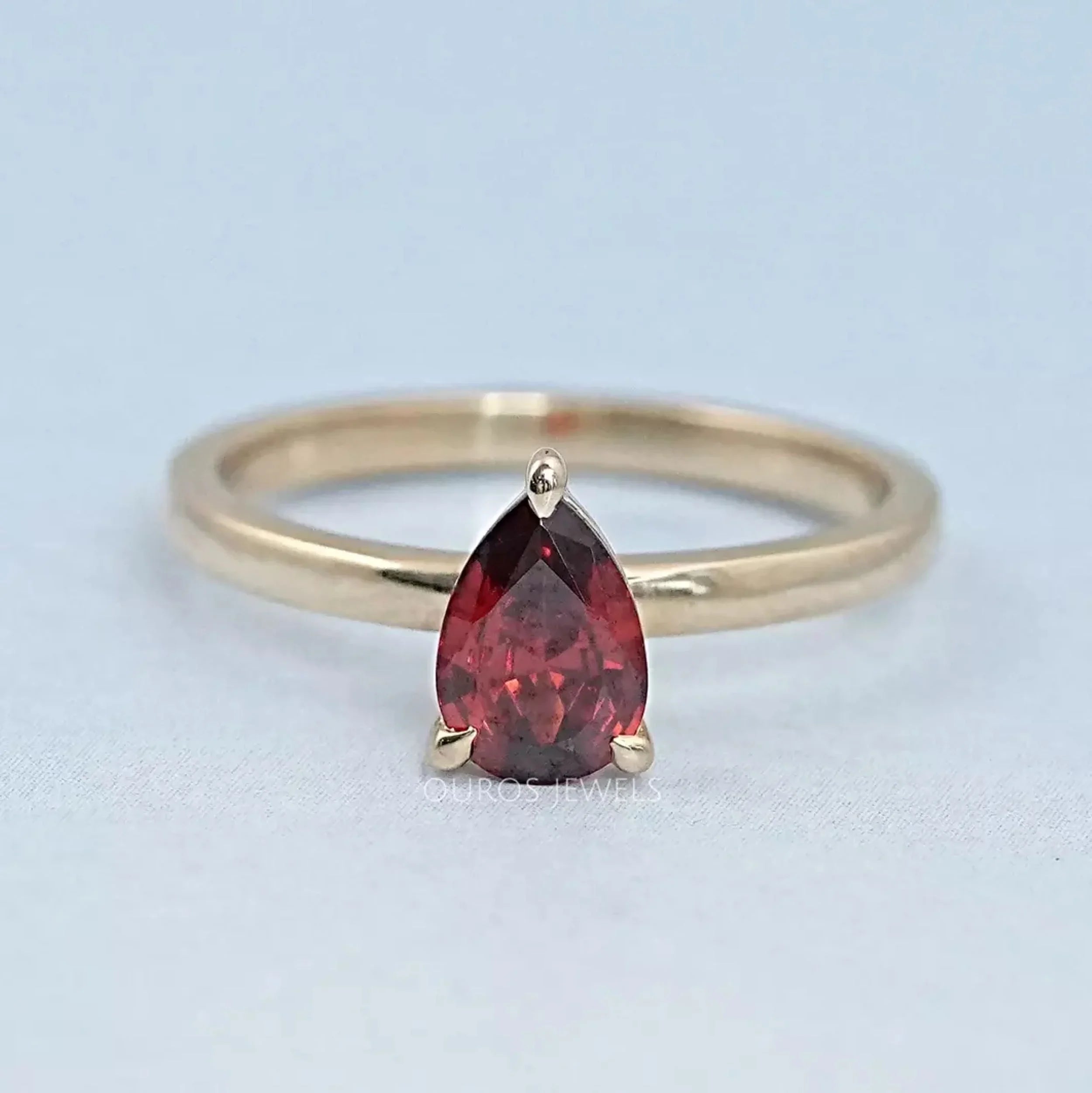 Garnet Pear Gemstone Solitaire Engagement Ring