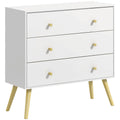 3 Drawer Dresser, Chest of Drawers with Wood Legs and Handles for Living Room, White