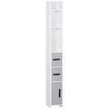 Narrow Freestanding Bathroom Cabinet with Open Shelves & 3 Doors, Grey and White
