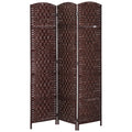 6 Ft Tall Indoor Portable Folding Room Divider, 3 Panels Hand-Woven Privacy Screens, Brown