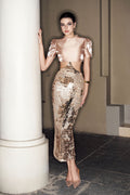 Midnight Sequin Silk Crop Top & Midi Skirt Set