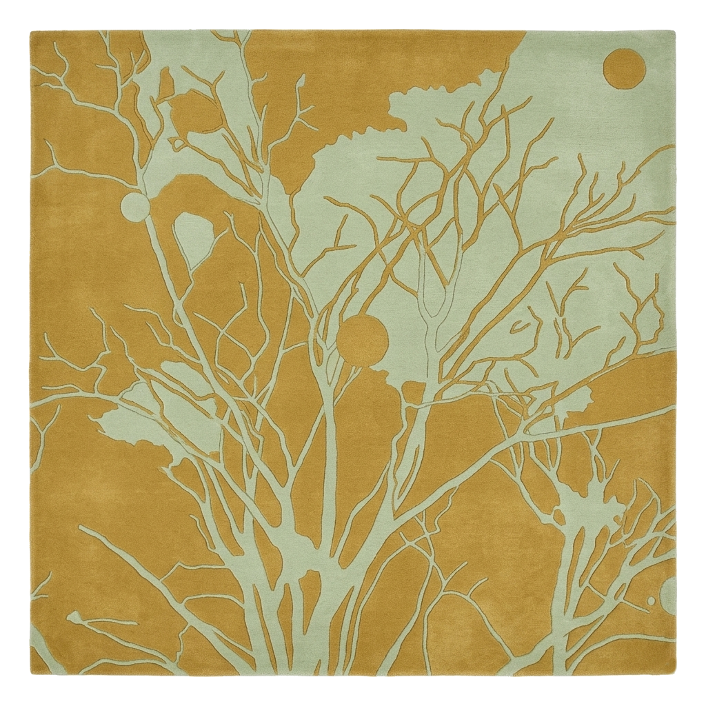 Golden Botanical Forest Square Hand Tufted Rug