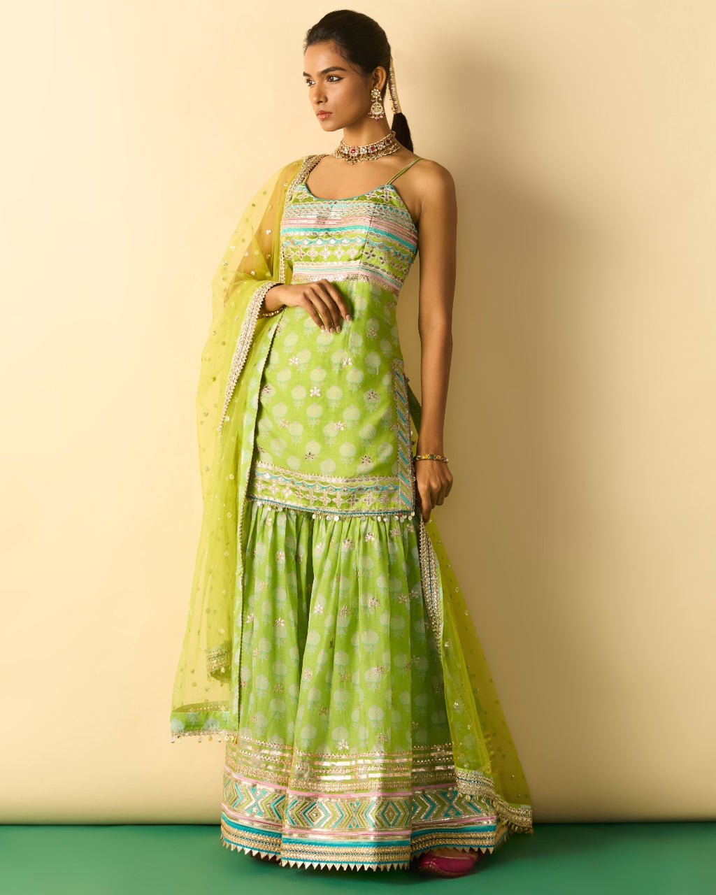 Green Dhriaa Strappy Set By KYNAH, Luxury Indian Fashion & Bridal Wear