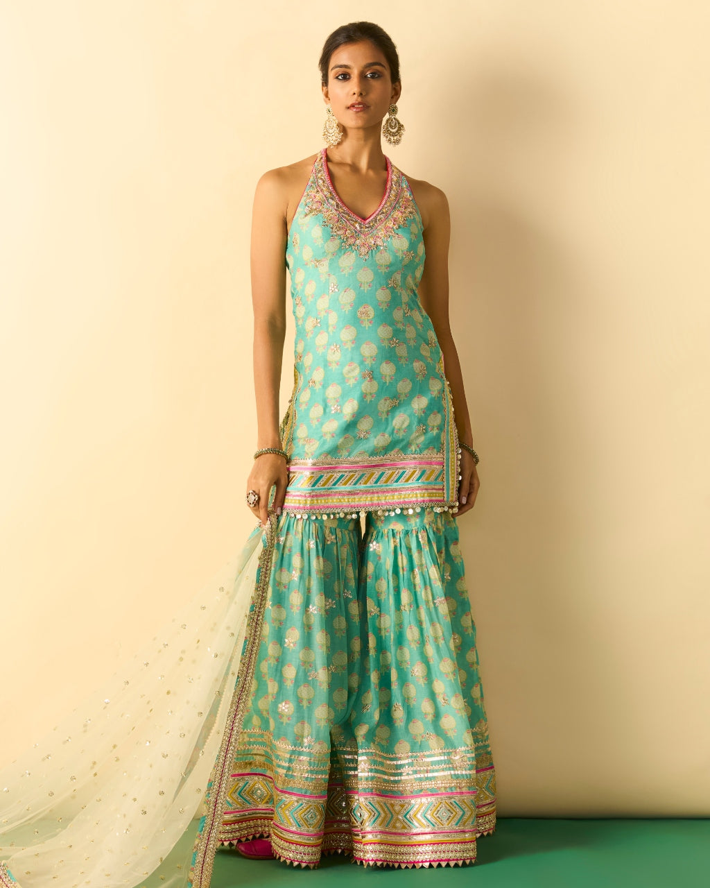 Dwisha Halter Sharara Set By KYNAH, Luxury Indian Fashion & Bridal Wear