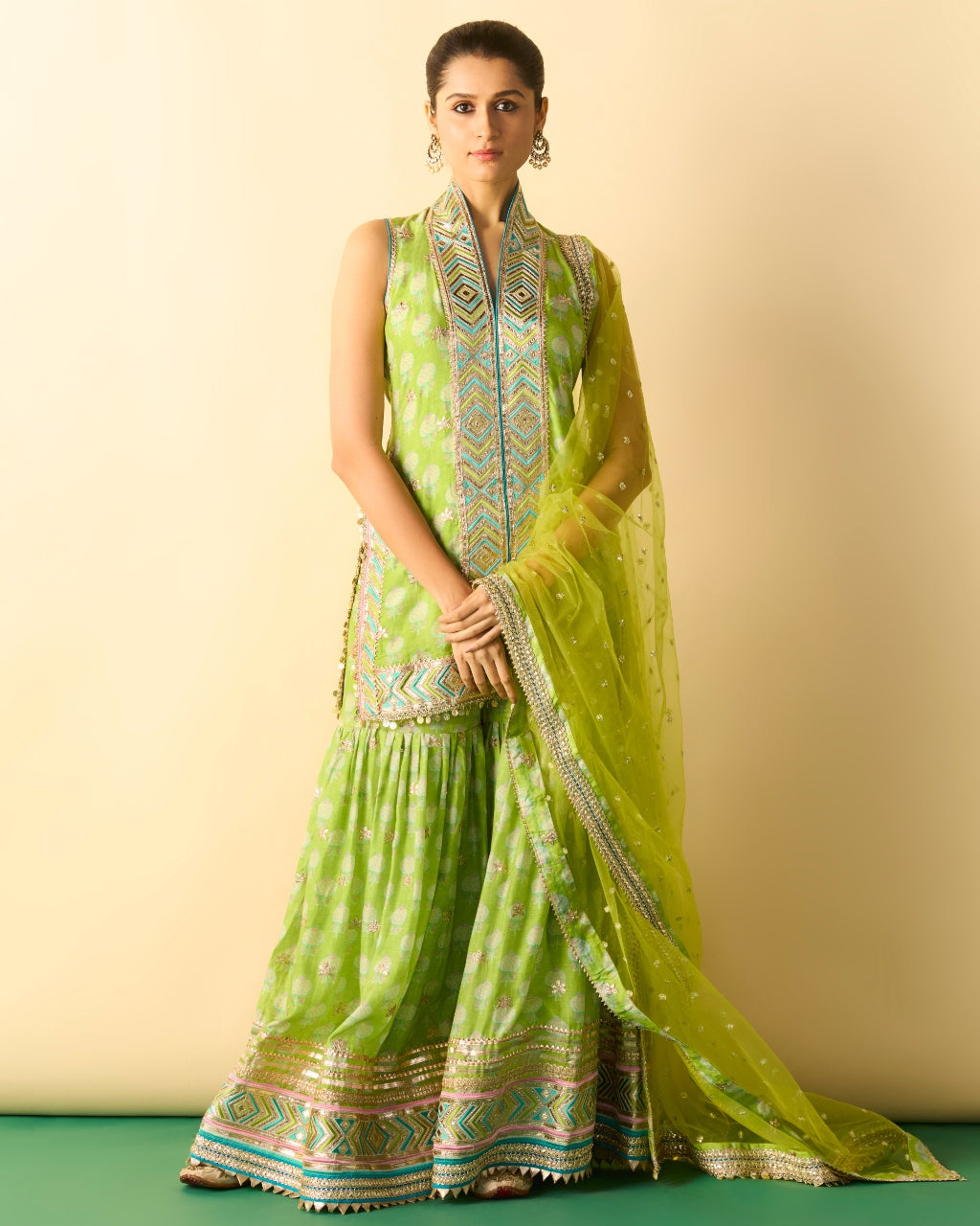 Green Aarvi Sharara Set By KYNAH, Luxury Indian Fashion & Bridal Wear