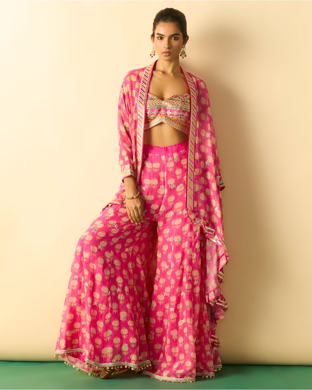 Pink Dharika Cape Set By KYNAH, Luxury Indian Fashion & Bridal Wear