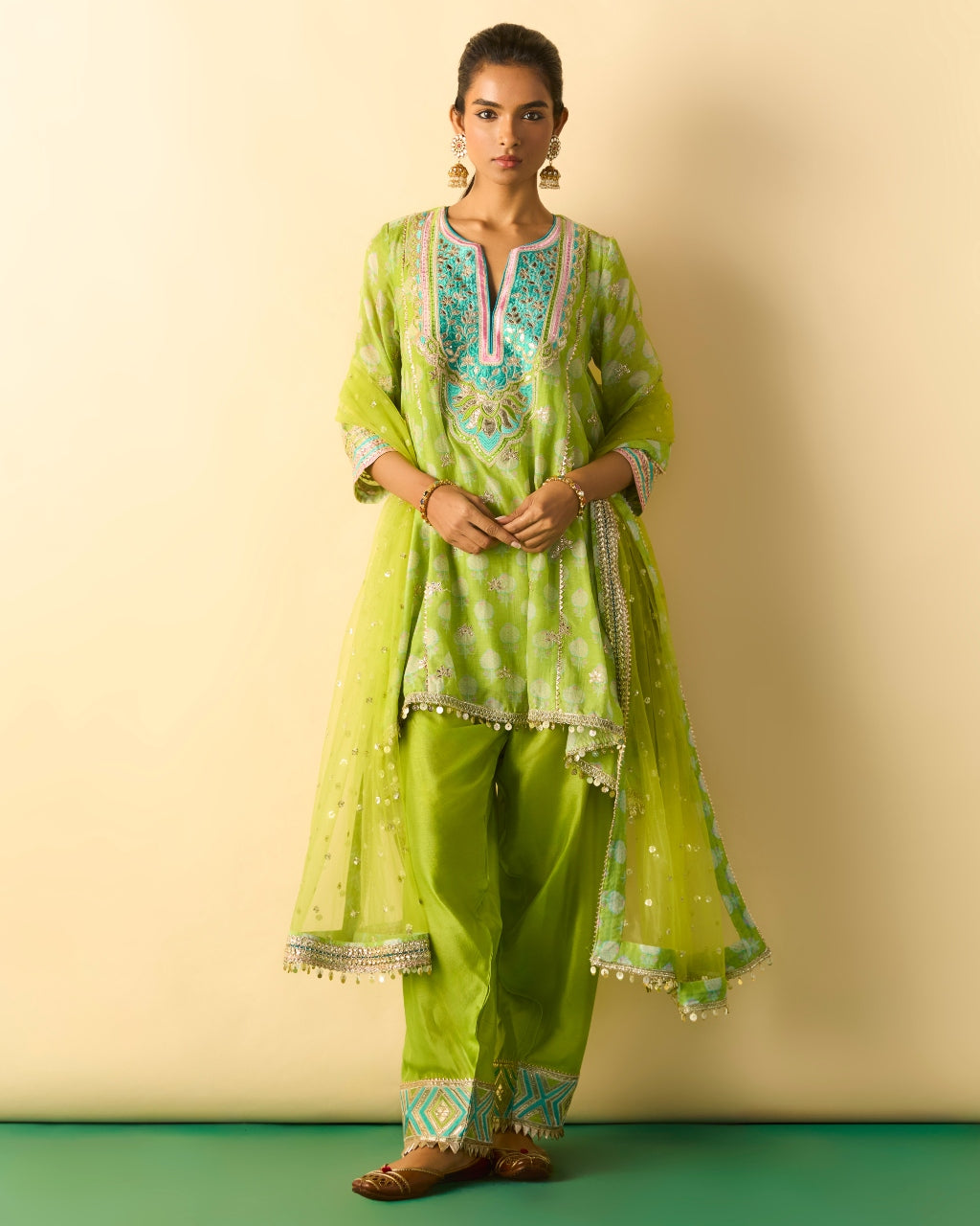 Green Anvi Farshi Set By KYNAH, Luxury Indian Fashion & Bridal Wear