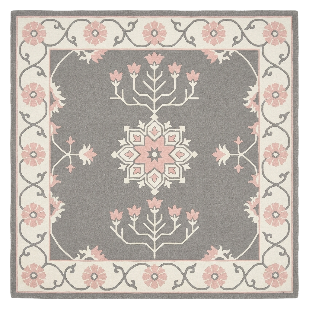 Gray Botanical Heritage Square Hand Tufted Rug