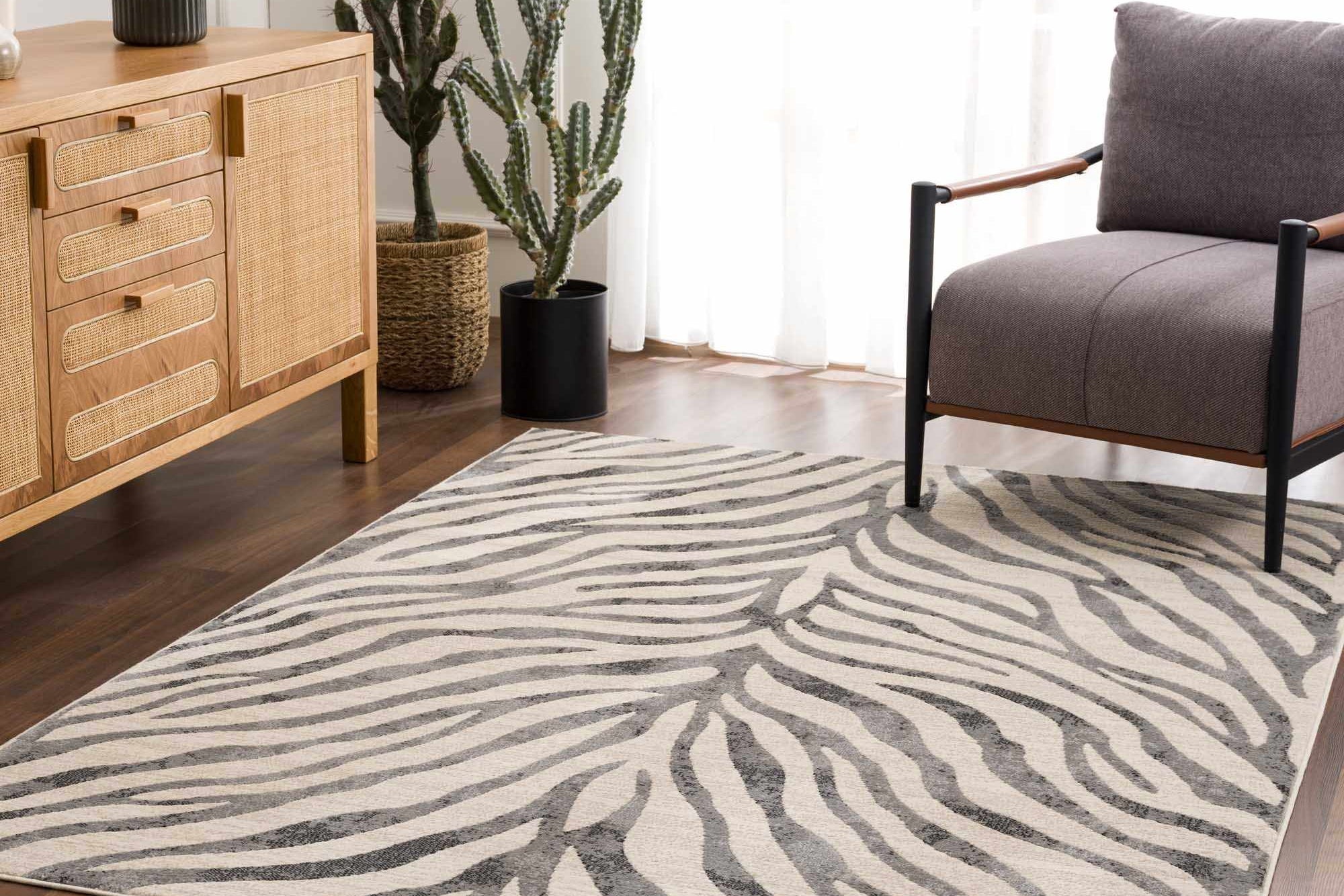 Gray Ecorse Zebra Print Area Rug