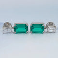 Two Stone Green Emerald Gemstone Drop Earrings