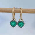 Green Heart Cut Black Coating Hoop Earrings