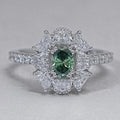 Oval Cut Green Half Moon Halo Engagement Ring