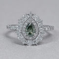 Green Pear Cut Surround Double Halo Diamond Engagement Ring