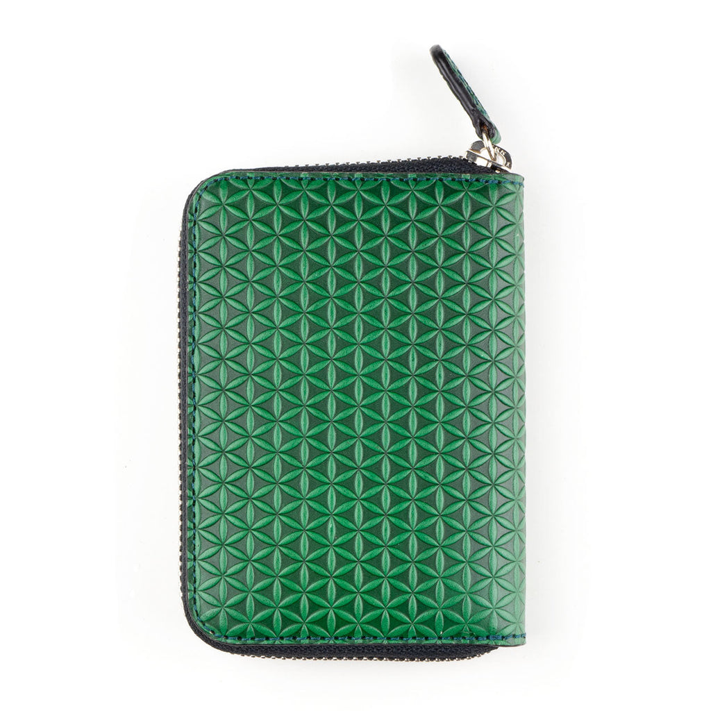 Green Small Leather Wallet Embossed