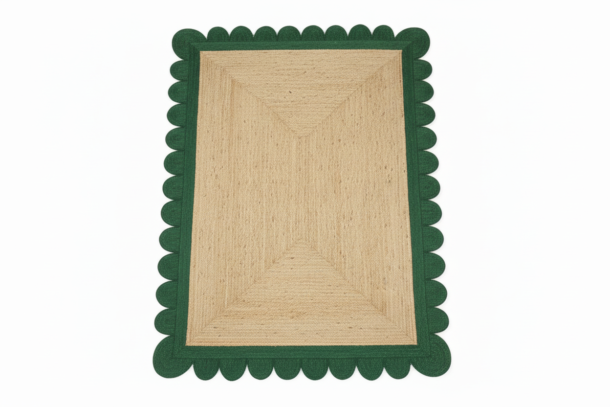 Green Scallop Braided Jute Rug