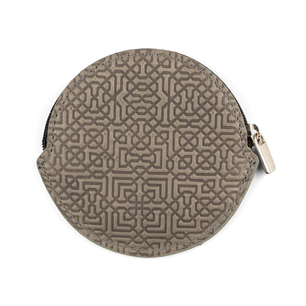 Grey Leather Coin Purse with Embossed Arabesque