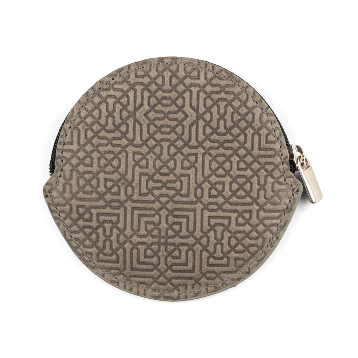 Grey Leather Coin Purse with Embossed Arabesque