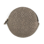 Grey Leather Coin Purse with Embossed Arabesque