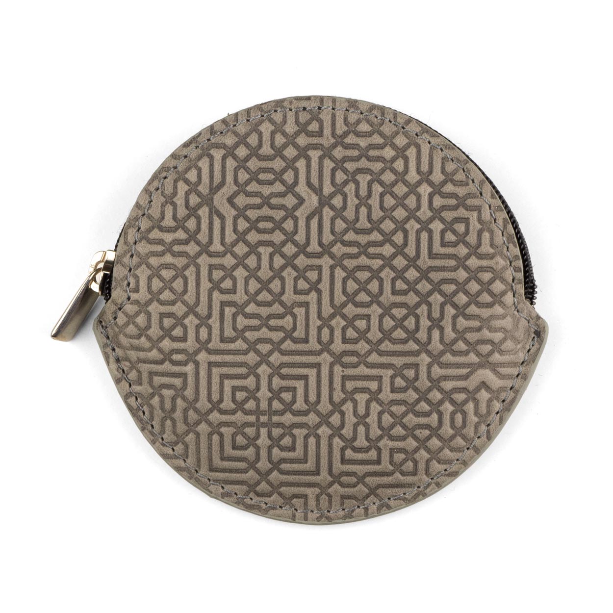 Grey Leather Coin Purse with Embossed Arabesque