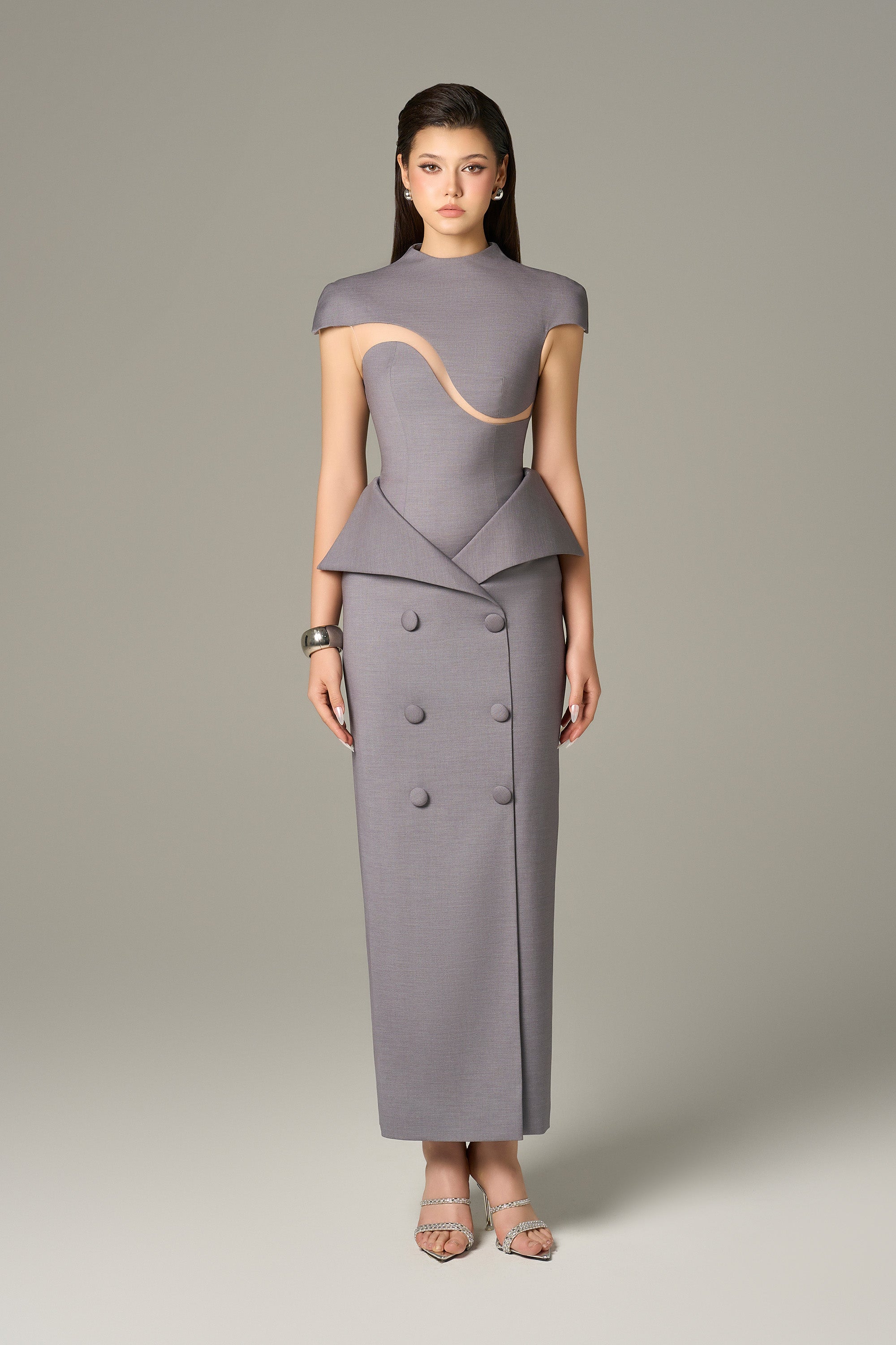 Vogue Short Sleeve Wave Cut-Out Maxi Dress
