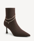Trendy Chain Luxe Pointed Toe Ankle Boot - Coffee / US 9.5 | EU 41 | UK 7.5