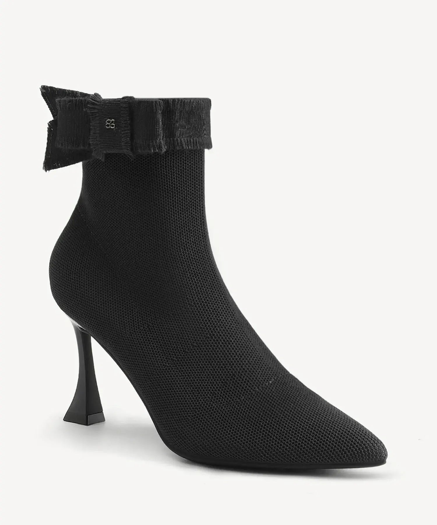 BelleKnit Bow Pointed Toe Heeled Ankle Boot - Black / US 5 | EU 35 | UK 3
