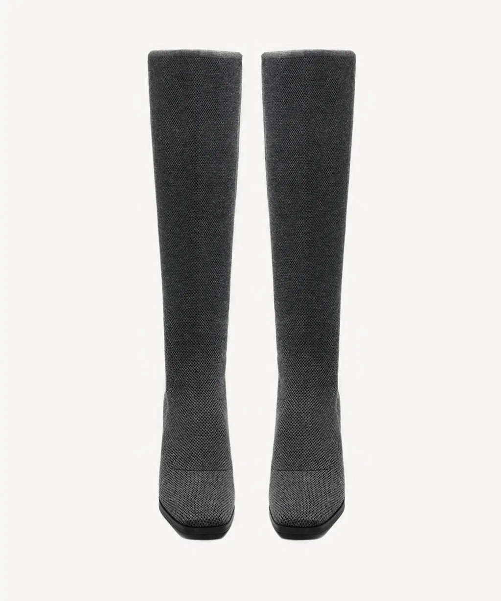 Cozy Woven Square Toe Block Heel High Boot