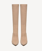 Textured Woven Pointed Toe Heeled High Boot