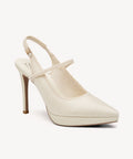 EmbroDance Pointed Toe Platform Heeled Slingback - Cream / US 9 | EU 40 | UK 7
