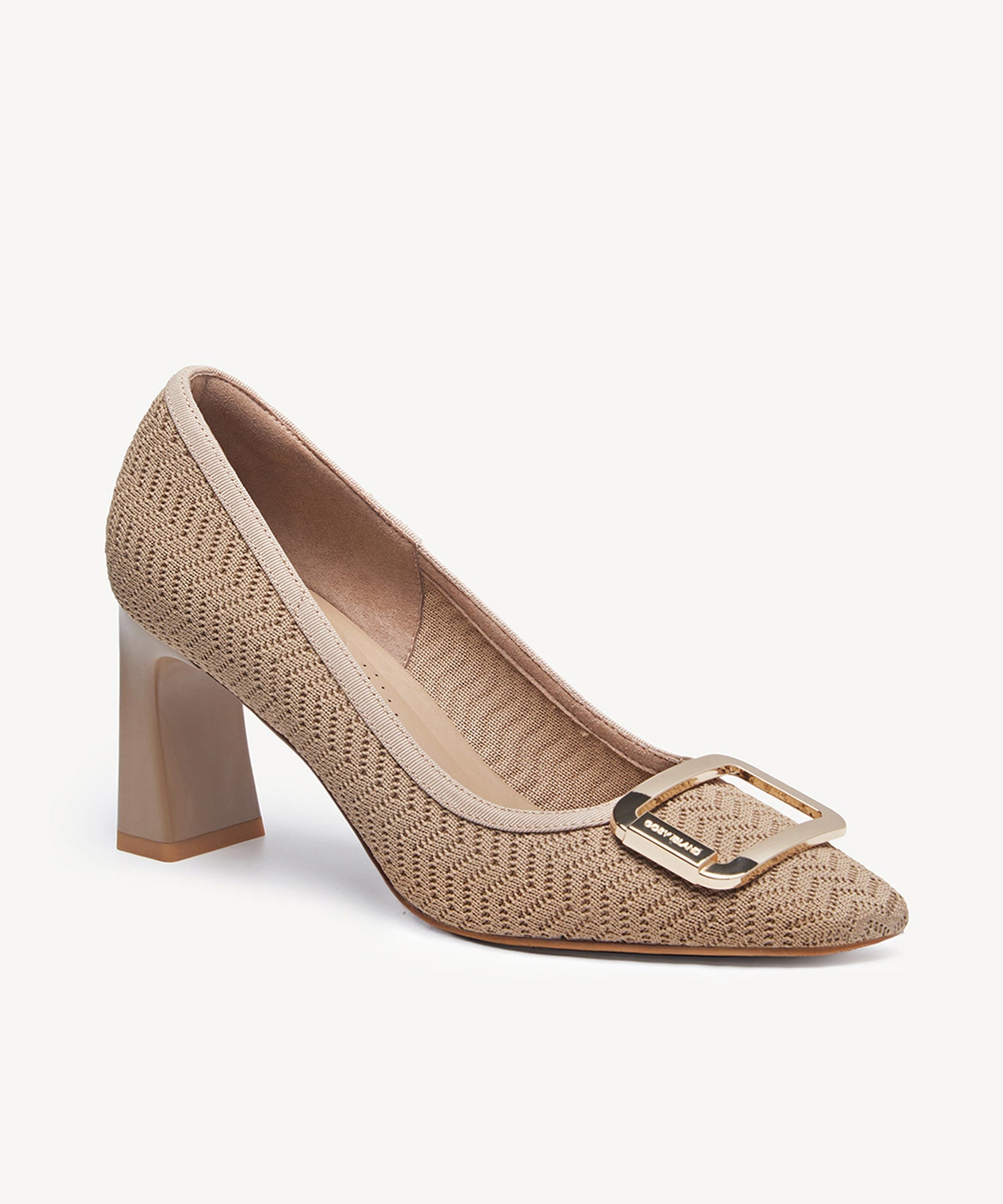 Signature Buckle Square Toe Heeled Pump - Apricot / US 8 | EU 39 | UK 6