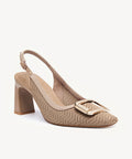 Signature Buckle Square Toe Heeled Slingback - Apricot / US 8 | EU 39 | UK 6