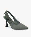 EverLush Bowknot Pointed Toe Heeled Slingback - Dark Green / US 11 | EU 42.5 | UK 9