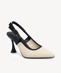 EverLush Bowknot Pointed Toe Heeled Slingback - White/Black / US 9 | EU 40 | UK 7