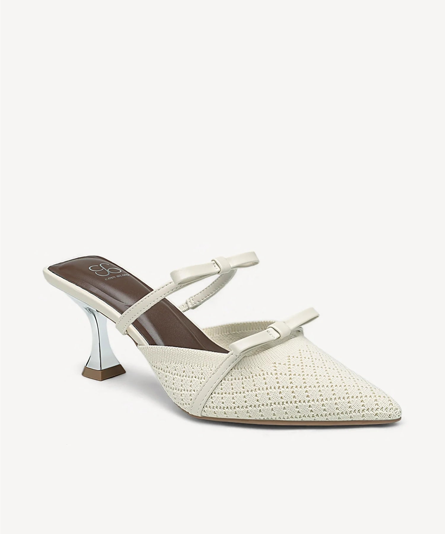 Bowtention Pointed Toe Heeled Mule - Beige / US 7.5 | EU 38 | UK 5.5